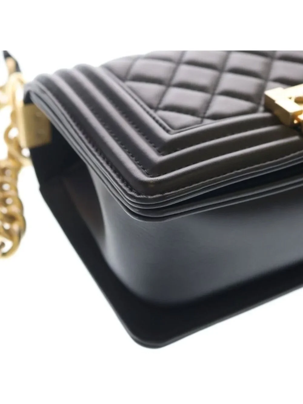 Chanel Boy Quilted CC Logo Small Gold Lambskin Black Shoulder